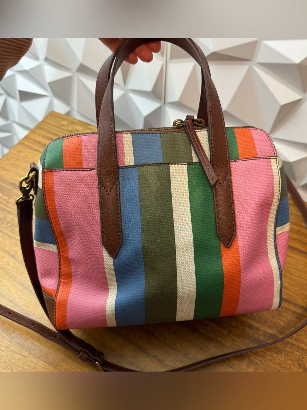Fossil Sydney satchel bag multi-colored striped pattern - Picture 2 of 13